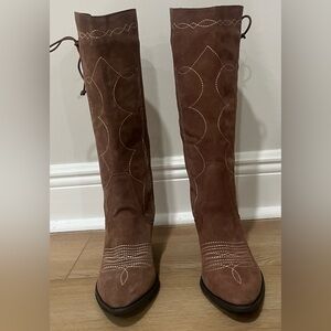 REBA WOMENS BAND BROWN SUEDE KNEE HIGH BOOTS SIZE 9M